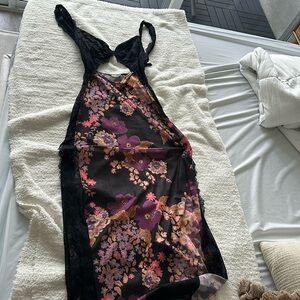 Free people Suddenly Fine Maxi Slip black combo intimates. Shear with lace